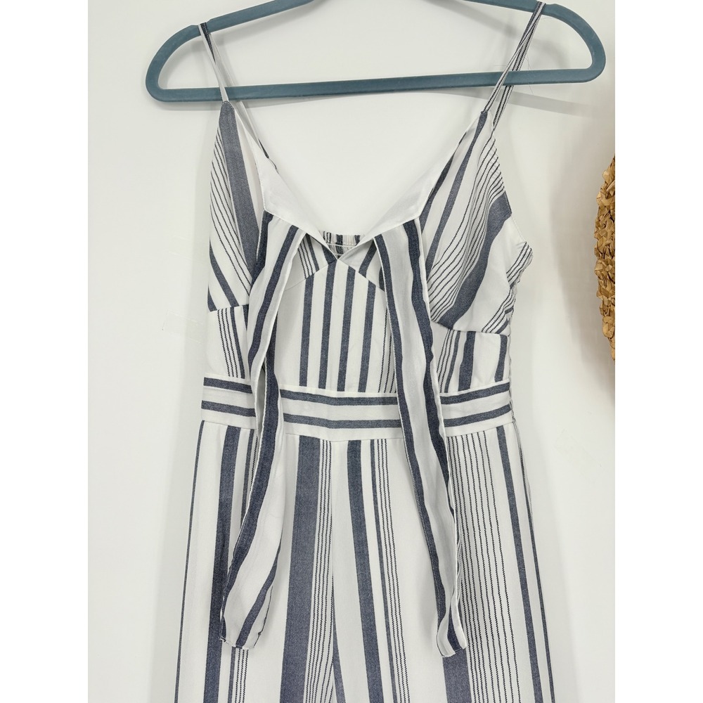 Japna Striped Jumpsuit Tie Front Smocked Cropped Jumpsuit Blue White Size XS - Picture 6 of 9